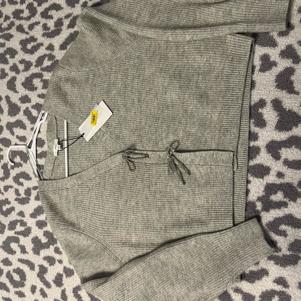 Gray Knit Cardigan Sweater